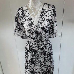 Express white with black and pink floral sparkle high low maxi dress size L